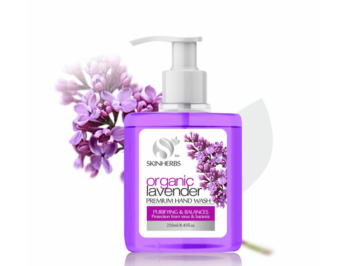 Skin Herbs Organic Lavender Premium Hand Wash Label product decor by Skanem India